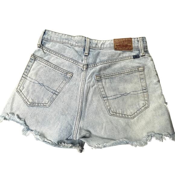 Lucky Brand Lucky Pins Denim Shorts Geometric Pattern Cut Off 2 26 Raw Hem - Picture 2 of 11